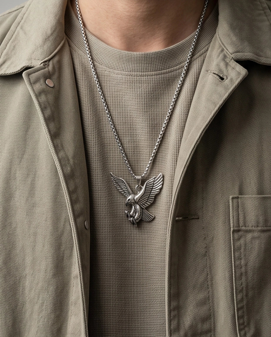 Silver Soaring Eagle Pendant Necklace