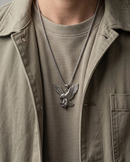 Silver Soaring Eagle Pendant Necklace