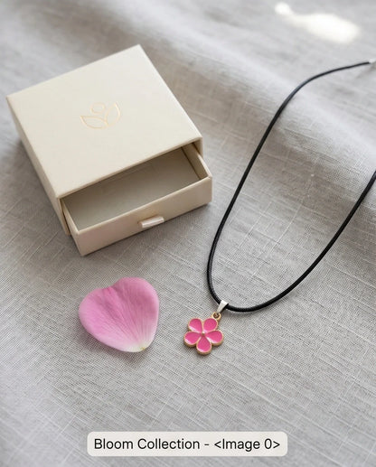 Gold and Pink Flower Pendant Necklace