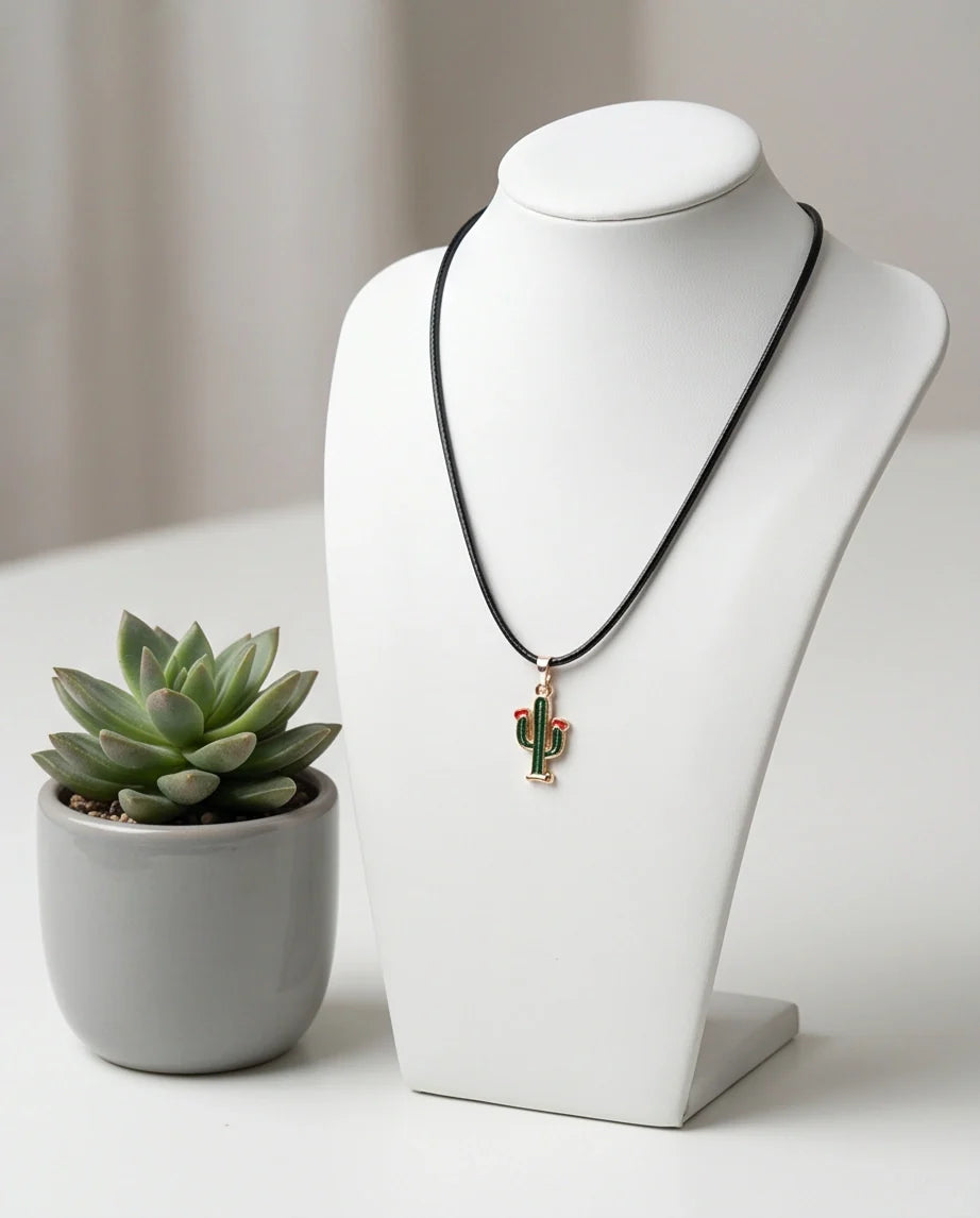 Gold and Green Blooming Cactus Necklace