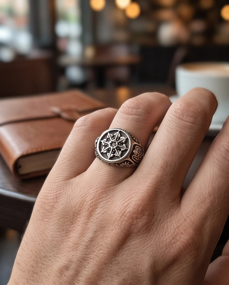 Astral Compass Heraldic Signet Ring