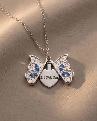 Silver Butterfly Secret Heart Pendant Necklace