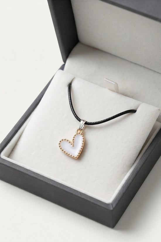 Gold and White Beaded Heart Necklace
