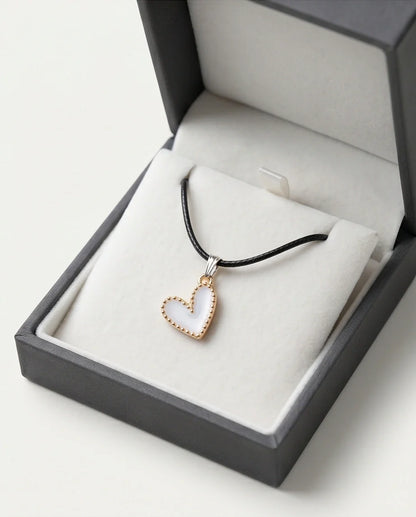 Gold and White Beaded Heart Necklace