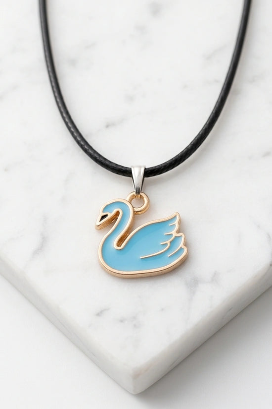 Gold and Turquoise Blue Swan Necklace