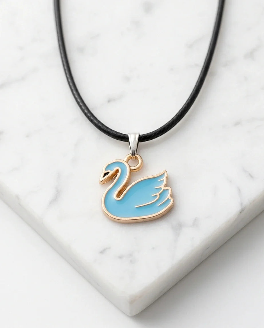 Gold and Turquoise Blue Swan Necklace