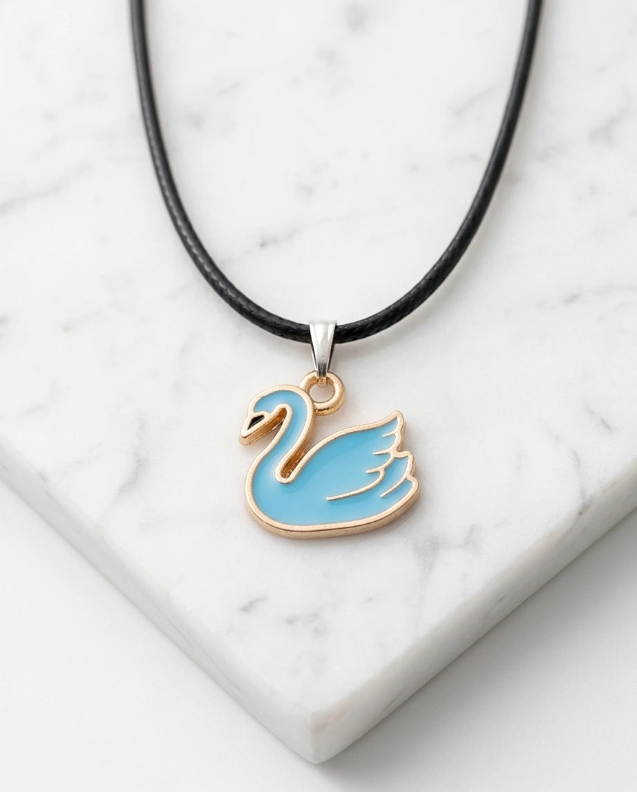 Gold and Turquoise Blue Swan Necklace