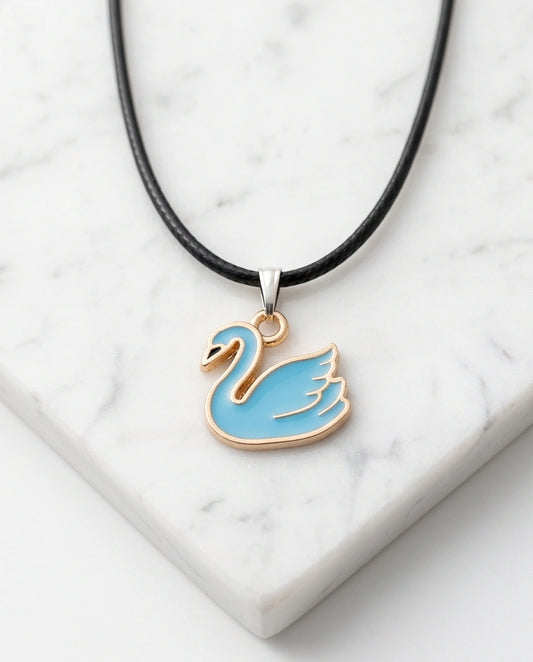 Gold and Turquoise Blue Swan Necklace
