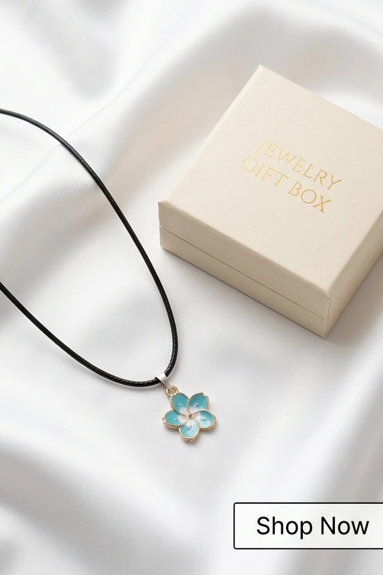 Gold and Pastel Blue Blossom Necklace