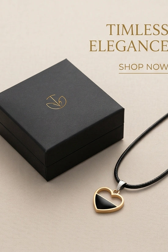 Gold Half-Black Enamel Heart Necklace