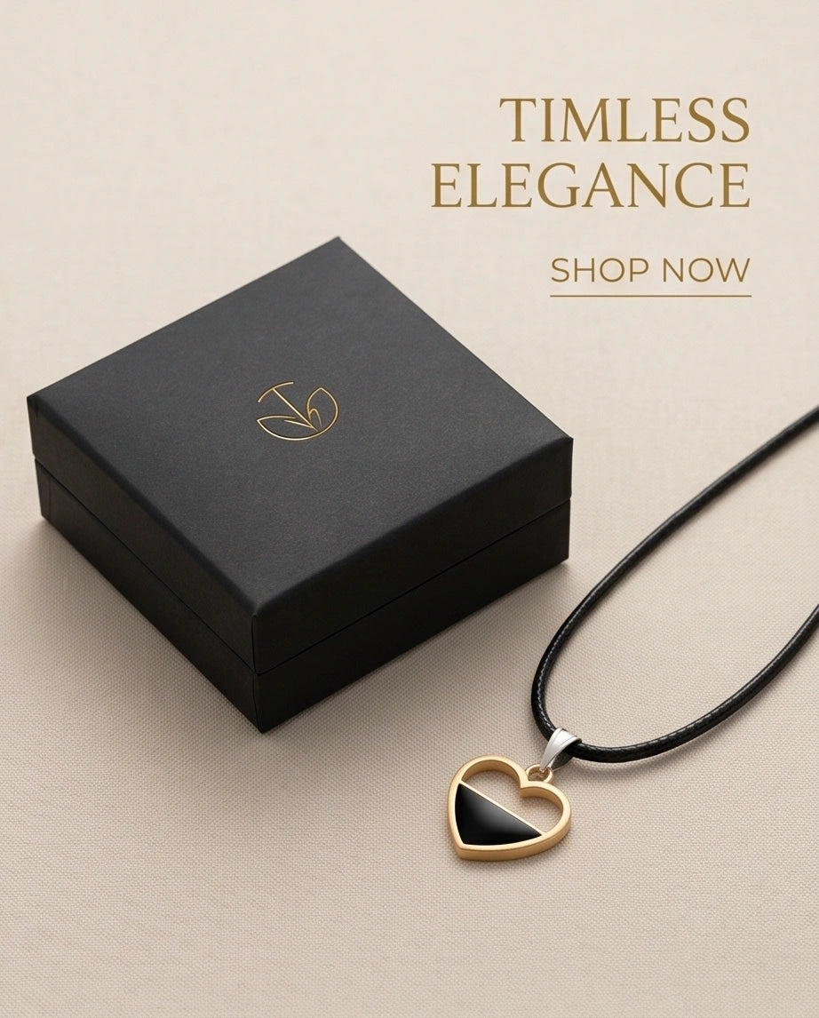 Gold Half-Black Enamel Heart Necklace