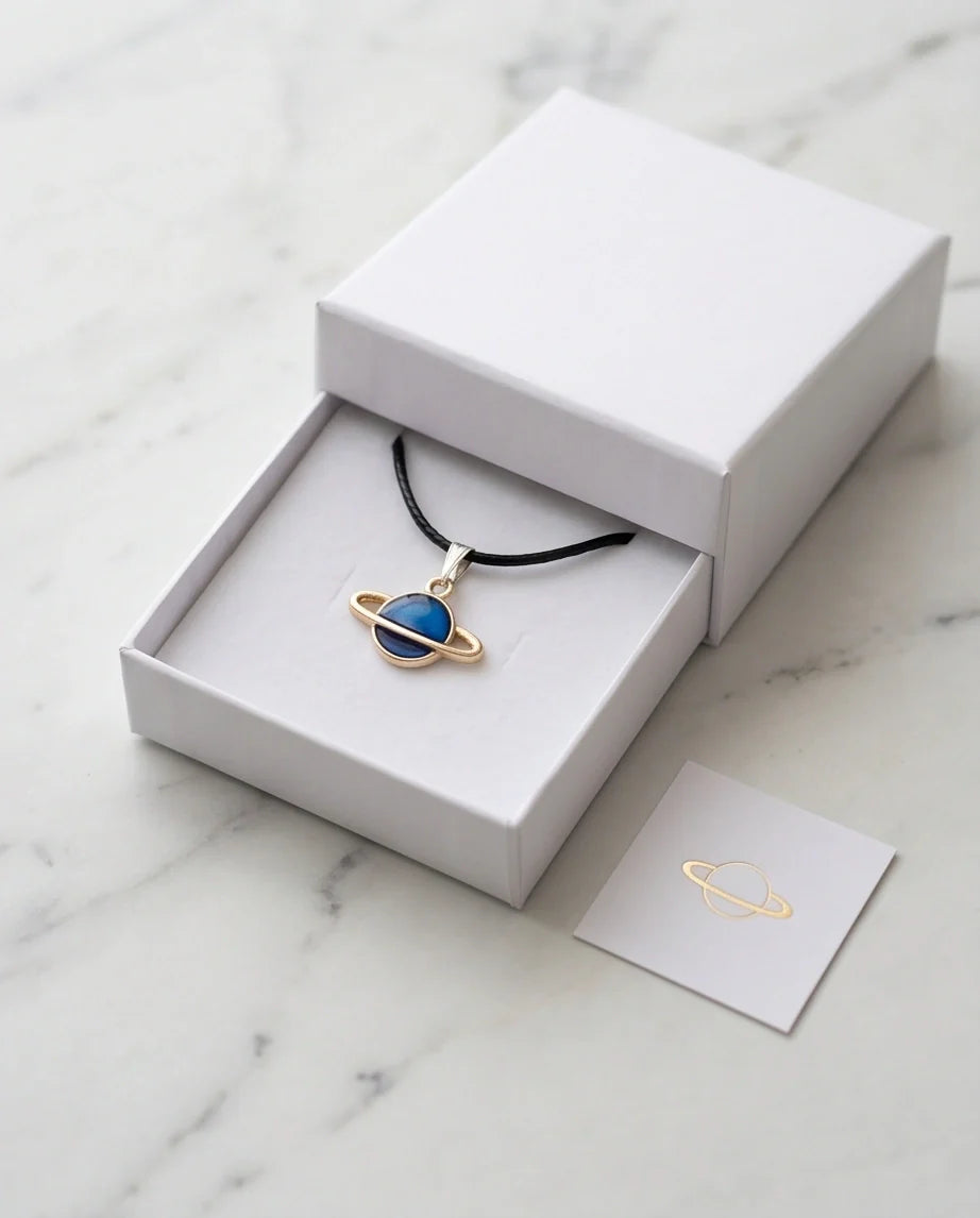 Vibrant Blue Saturn Planet Pendant