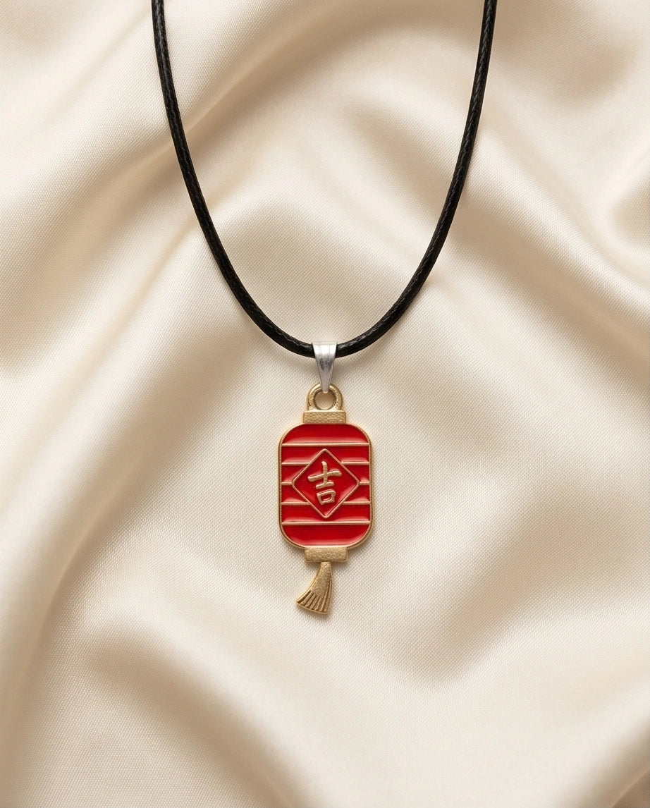 Traditional Red Lantern "Ji" Good Luck Pendant Necklace