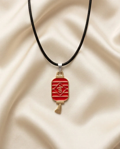 Traditional Red Lantern "Ji" Good Luck Pendant Necklace