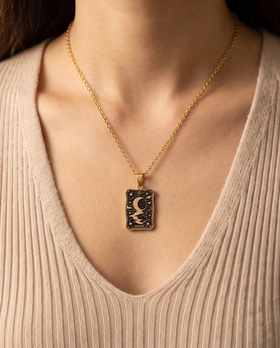 Gold "The Moon" Tarot Card Pendant Necklace