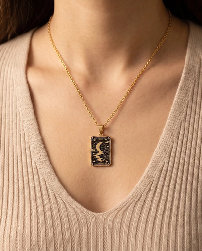 Gold "The Moon" Tarot Card Pendant Necklace