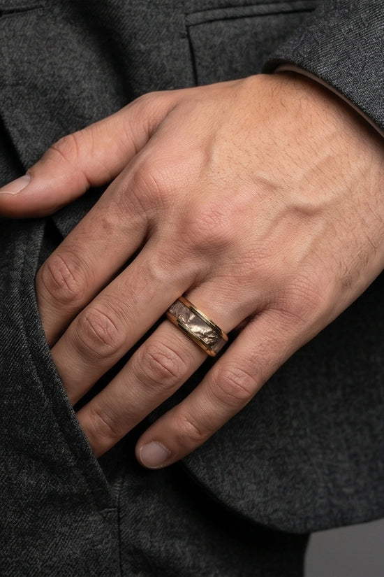 Gold Camouflage Textured Band Ring