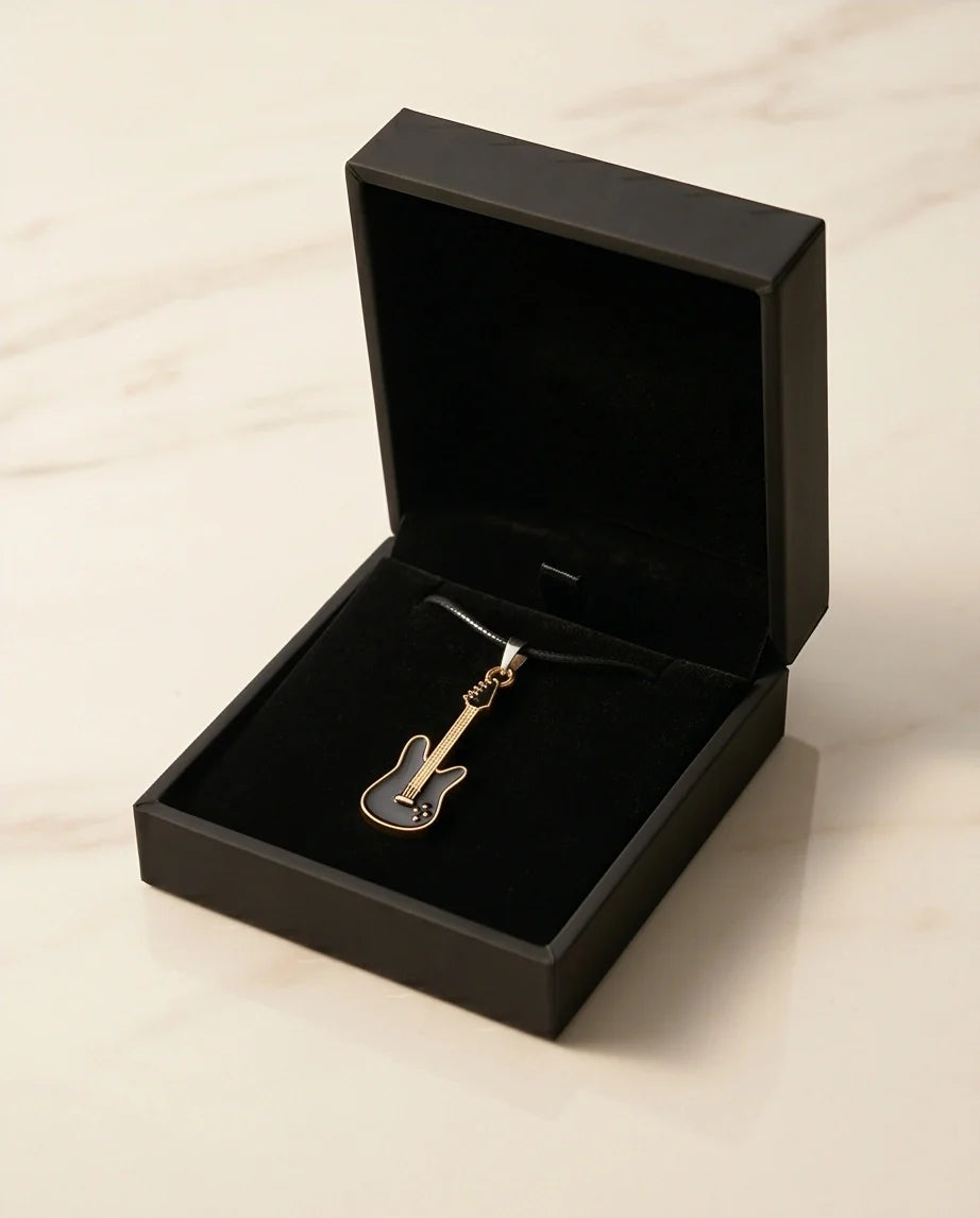 Gold and Black Electric Guitar Necklace