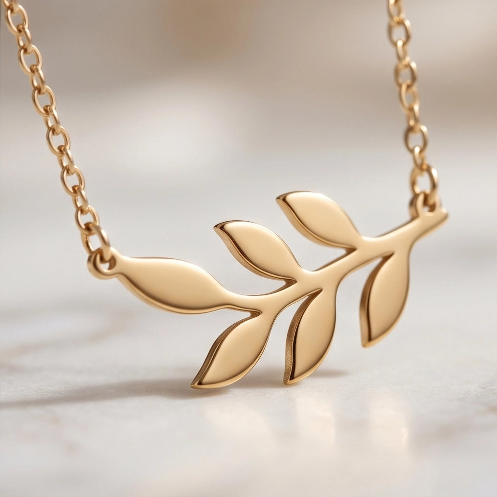 Gold Olive Leaf Branch Necklace