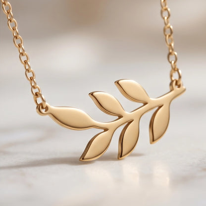 Gold Olive Leaf Branch Necklace