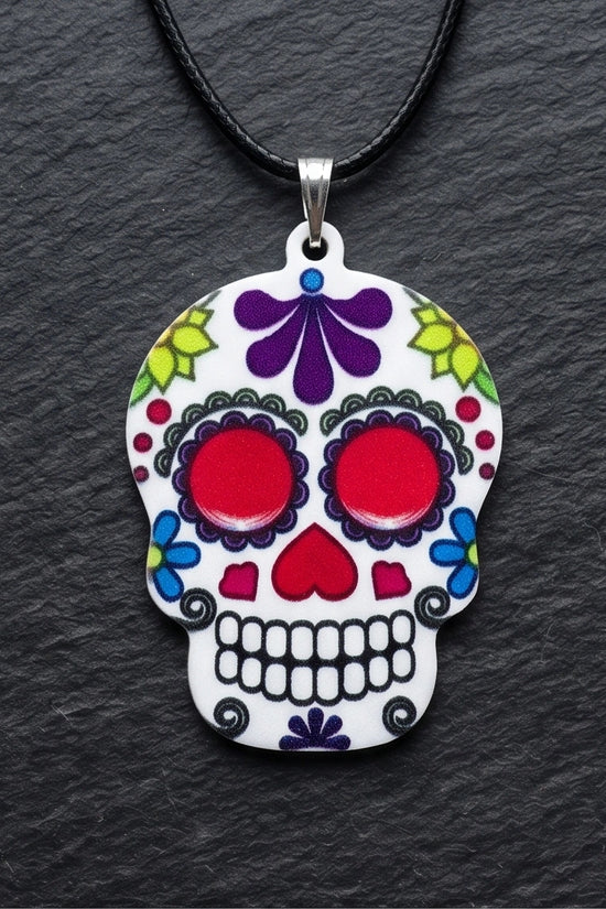 Vibrant Sugar Skull Día de los Muertos Pendant Necklace
