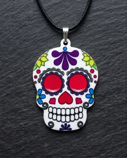 Vibrant Sugar Skull Día de los Muertos Pendant Necklace