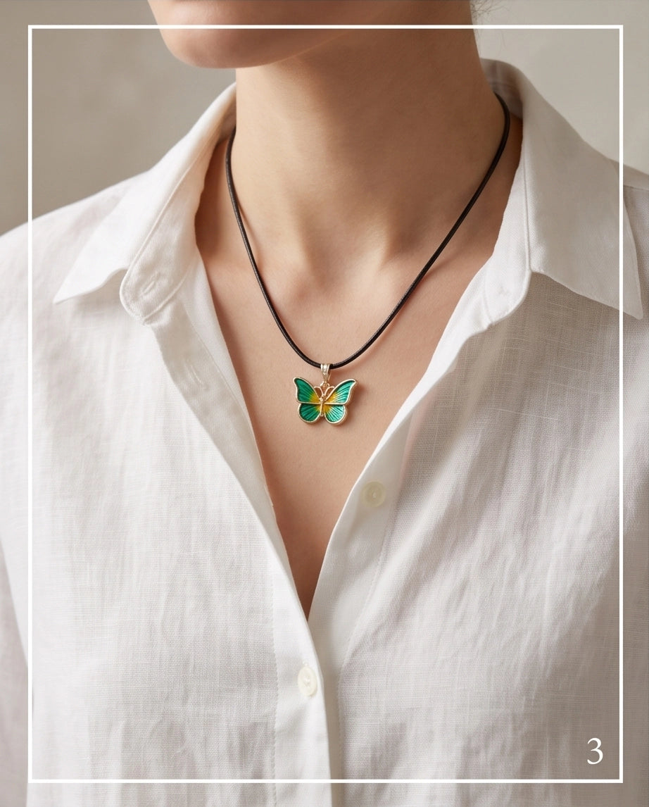Green & Gold Butterfly Cord Necklace