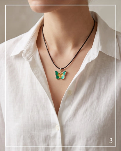 Green & Gold Butterfly Cord Necklace