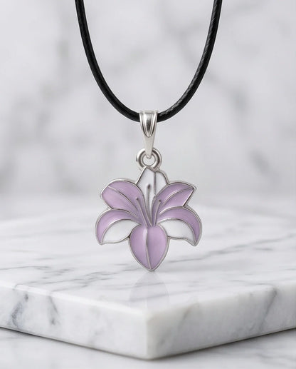 Elegant Pastel Pink and White Lily Enamel Pendant Necklace