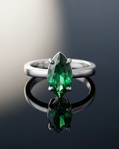Sterling Silver Marquise-Cut Green Emerald Solitaire Ring