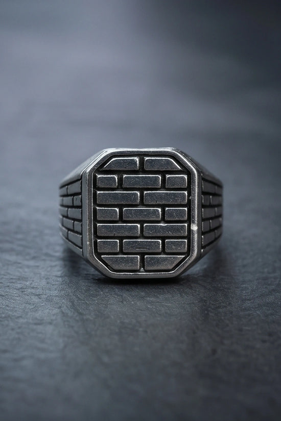 Vintage Sterling Silver Industrial Brick Wall Signet Ring