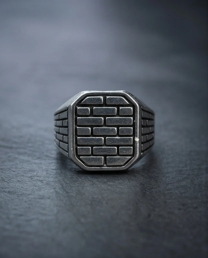 Vintage Sterling Silver Industrial Brick Wall Signet Ring