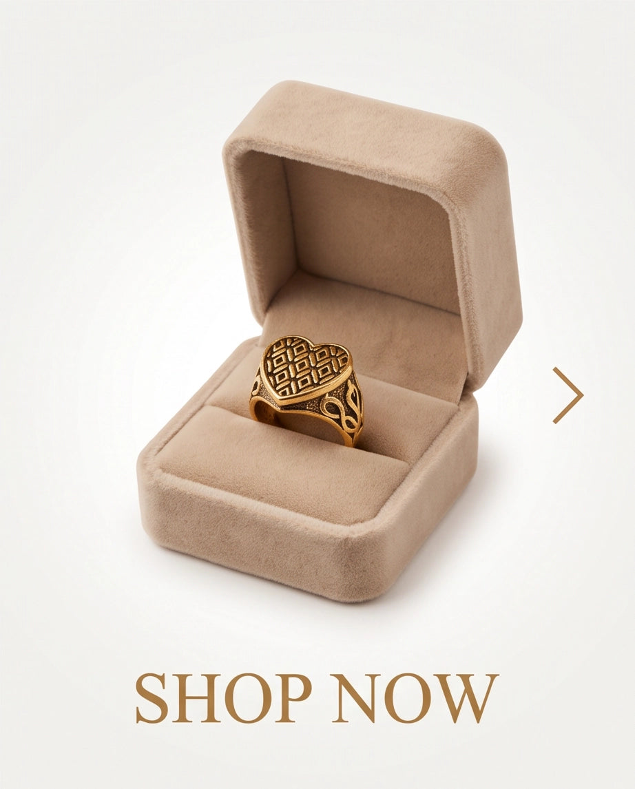 Lattice Heart Gold Signet Ring