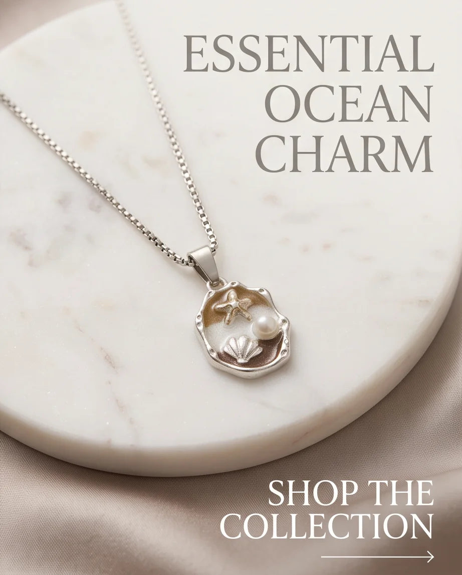 Silver Gold Seashell Starfish Pearl Enamel Medallion Chain Necklace