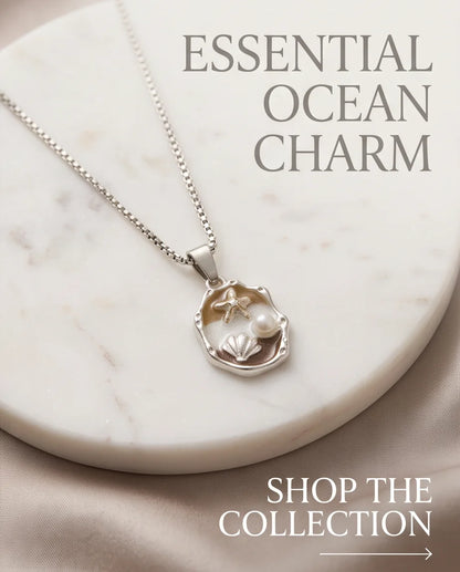 Silver Gold Seashell Starfish Pearl Enamel Medallion Chain Necklace