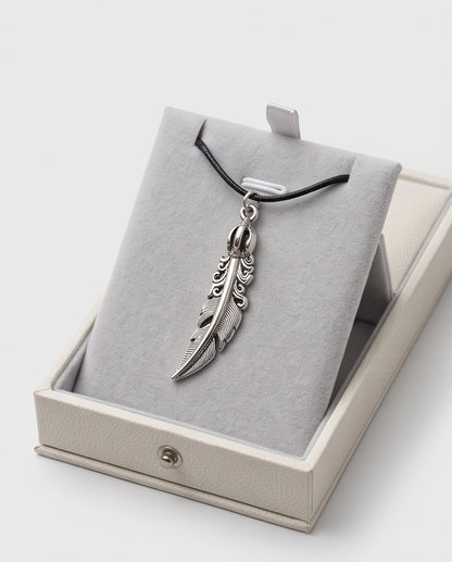 Silver Tribal Feather Cord Necklace