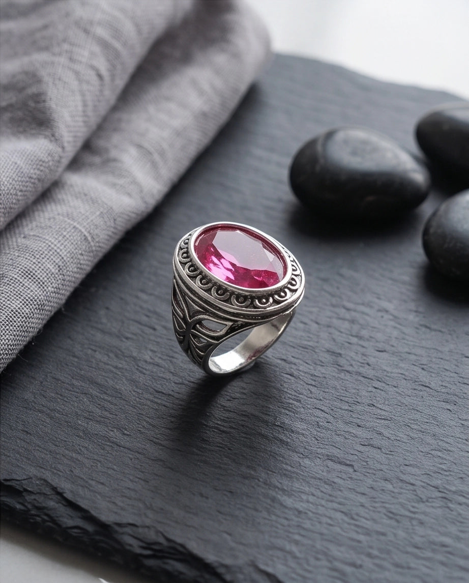 Tourmaline Gemstone Scalloped Bezel Filigree Silver Ring