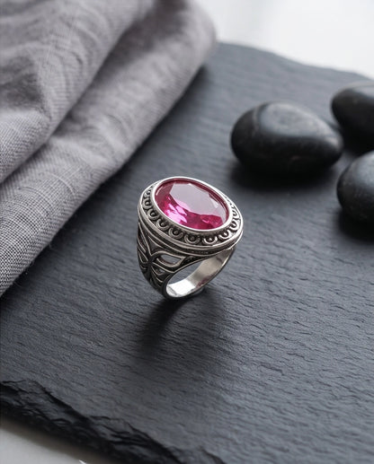 Tourmaline Gemstone Scalloped Bezel Filigree Silver Ring