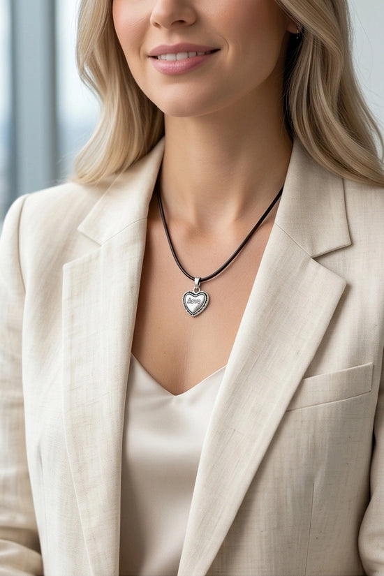 Silver Beaded Edge Love Heart Necklace