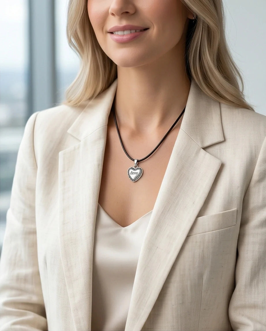 Silver Beaded Edge Love Heart Necklace