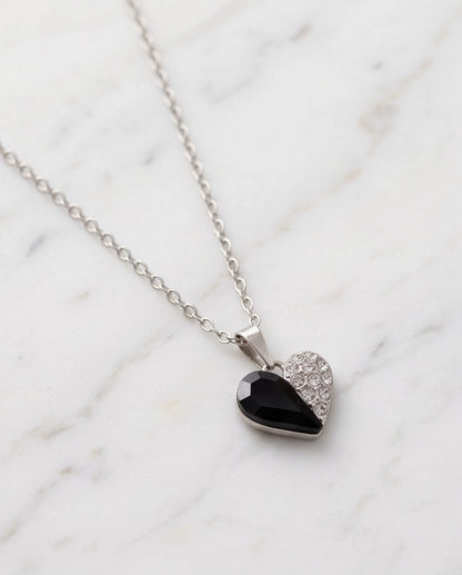 Silver Onyx Heart Pavé Pendant Necklace