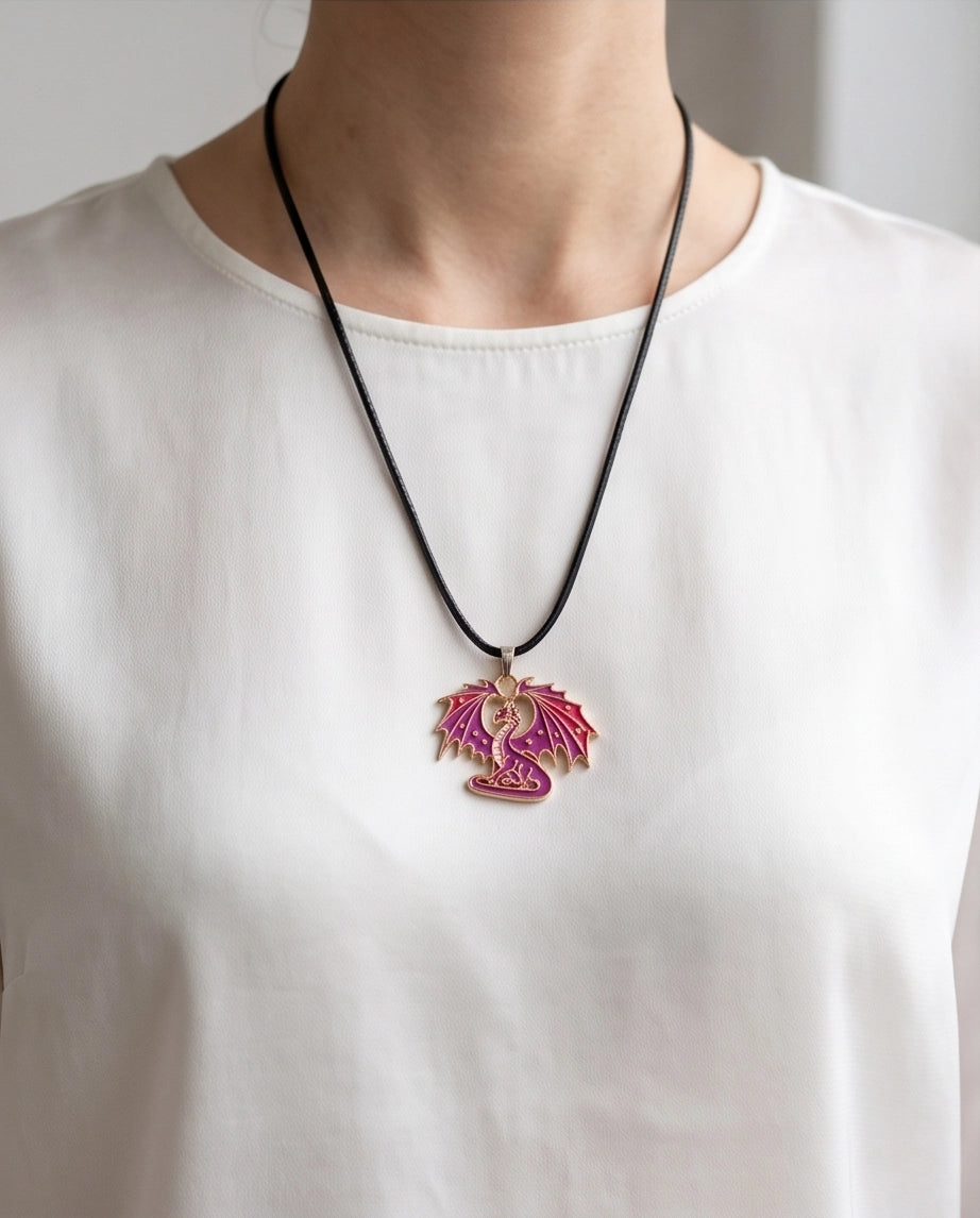 Celestial Magenta Dragon Pendant Necklace
