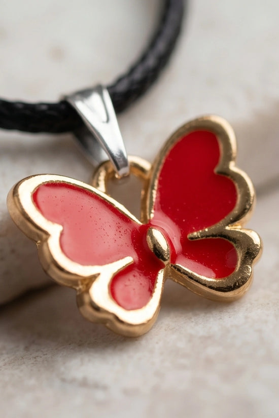 Gold and Red Butterfly Pendant Necklace