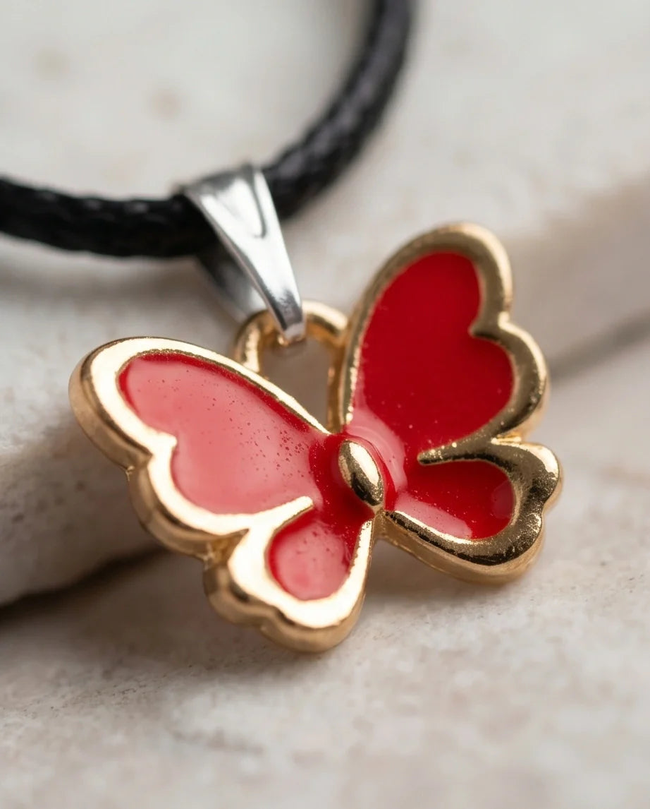 Gold and Red Butterfly Pendant Necklace