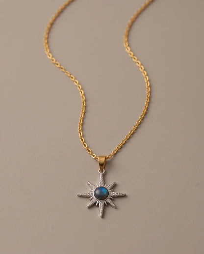Silver Crystal Paved North Star Cosmic Orb Pendant Necklace