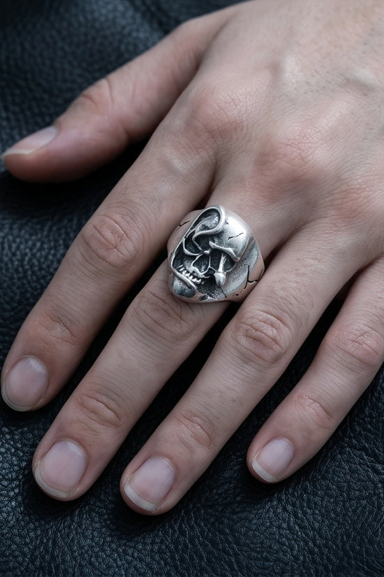 Gothic Sterling Silver Melted Skull Signet Ring