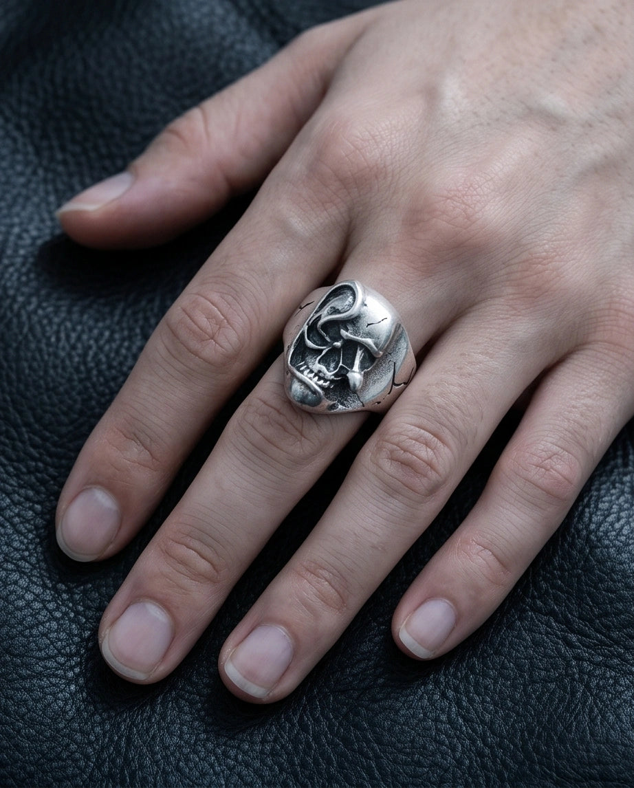 Gothic Sterling Silver Melted Skull Signet Ring