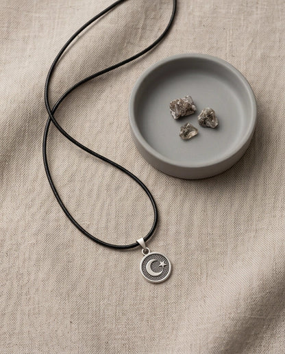 Silver Crescent Moon and Star Necklace
