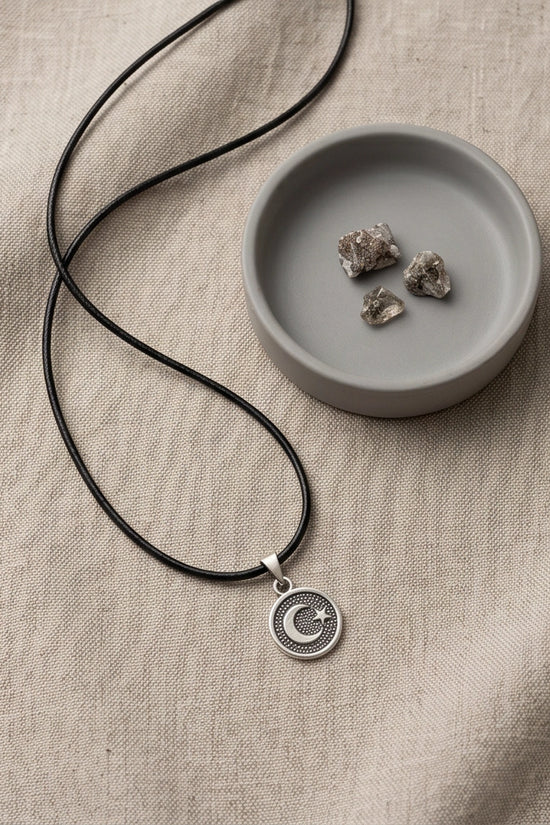 Silver Crescent Moon and Star Necklace