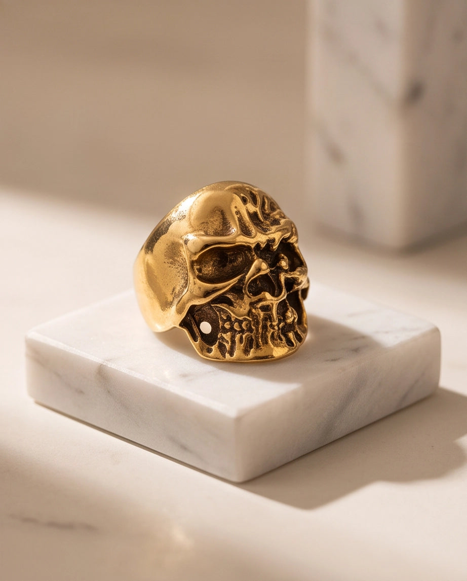 Polished Anatomical Skull Gold Ring